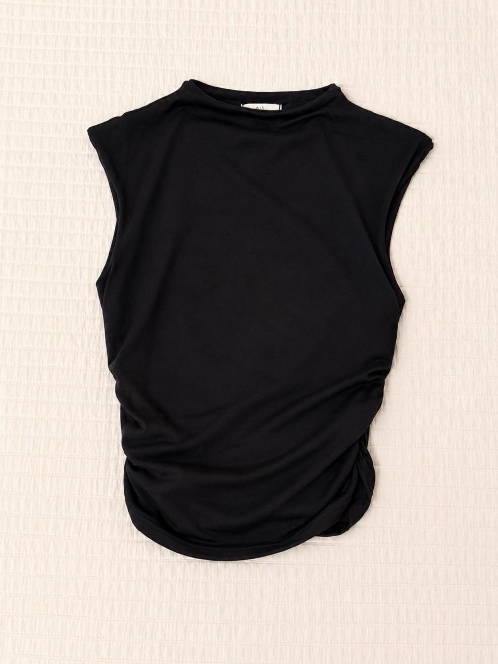 Sleeveless Black Ruched Tank Top